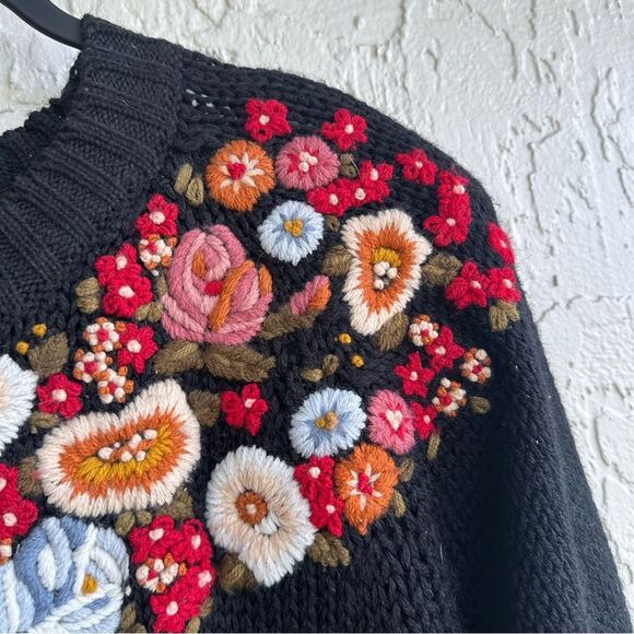 VINTAGE Sweater Women Medium Cottagecore Boho Fall Floral Knit - Picture 5 of 6